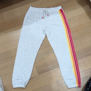 PJ Salvage Light Gray Joggers with Pink and Yellow Stripes